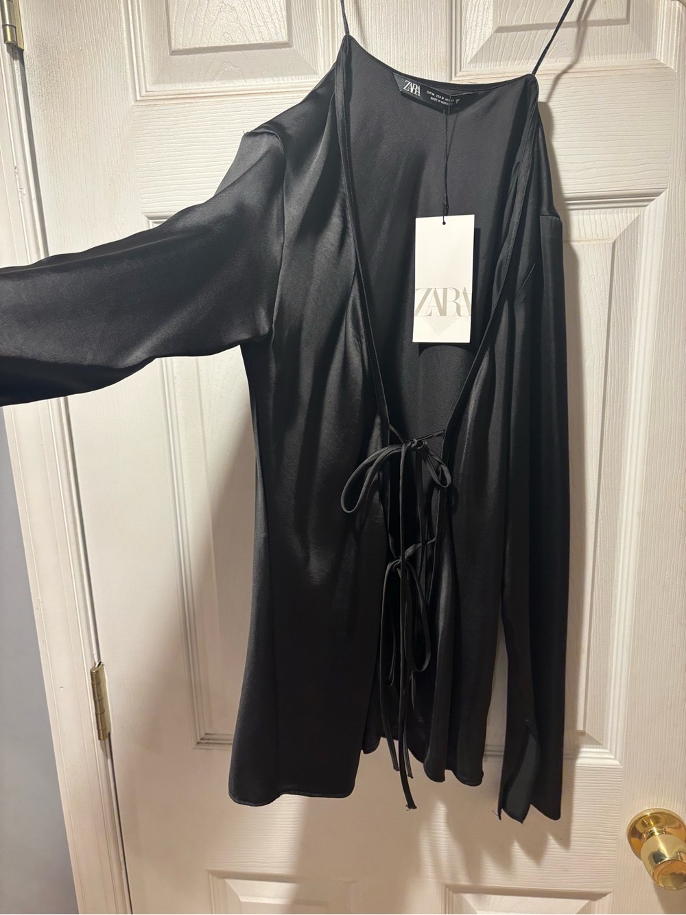 Zara Black Satin Tie-Front Cardigan Jacket